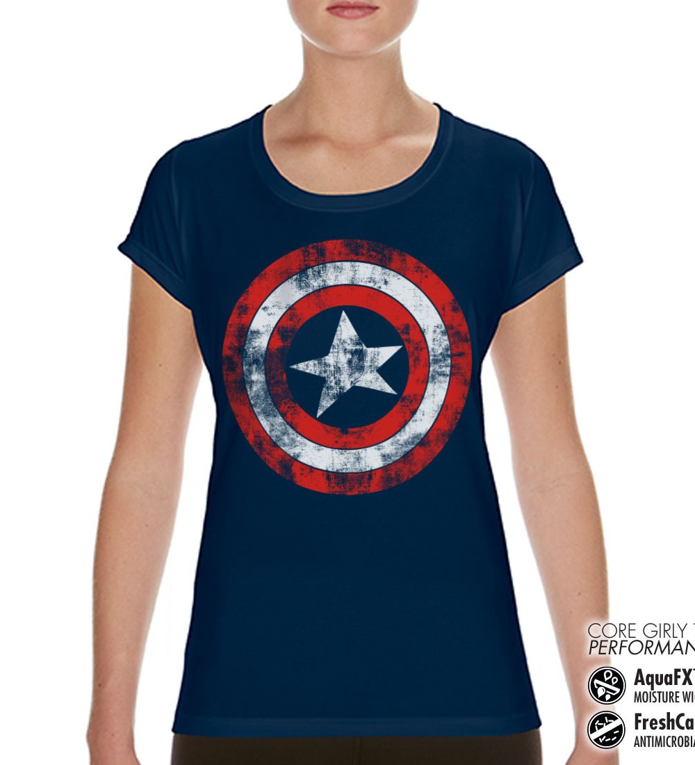 Captain America Distressed Shield Workout Girly Tee