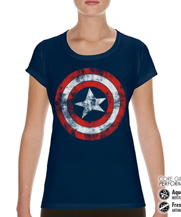 Captain America Distressed Shield Workout Girly Tee