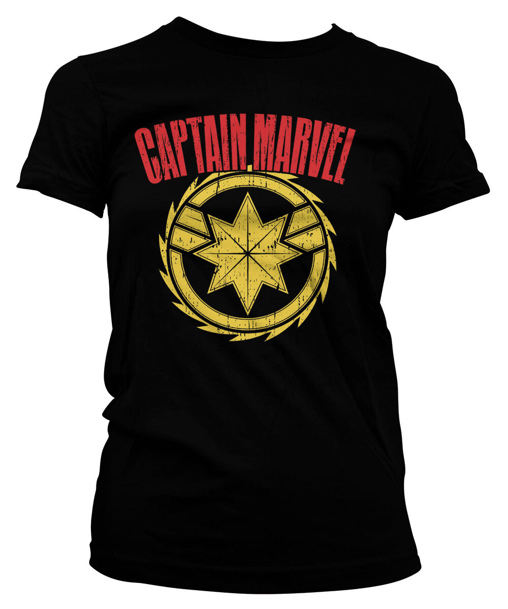Captain Marvel Distressed Logo Girly Tee